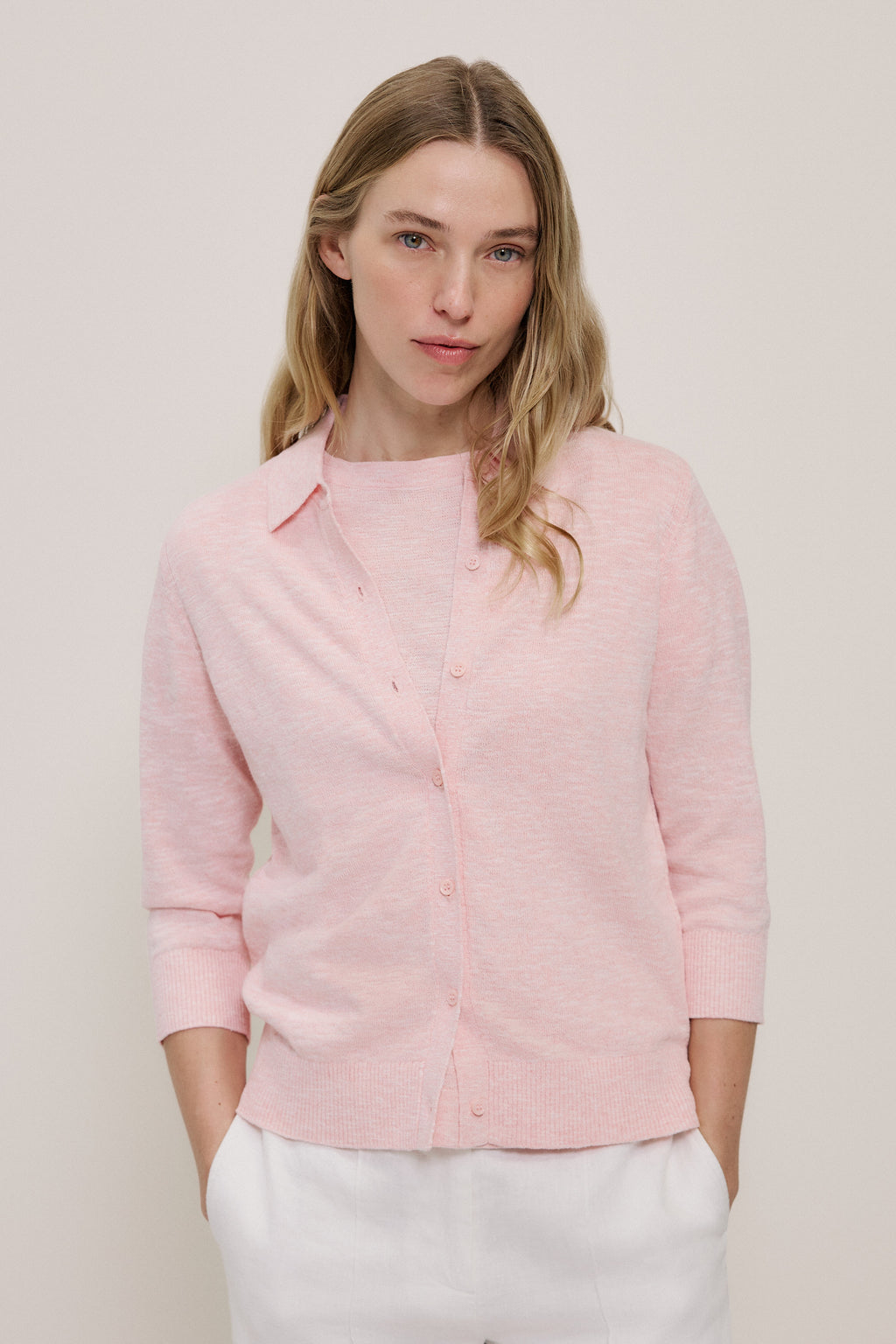 Linen Cotton Collared Cardigan