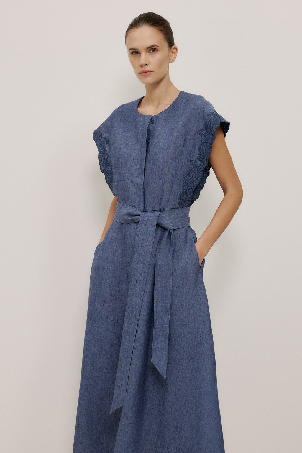Linen Embroidered Detail Dress