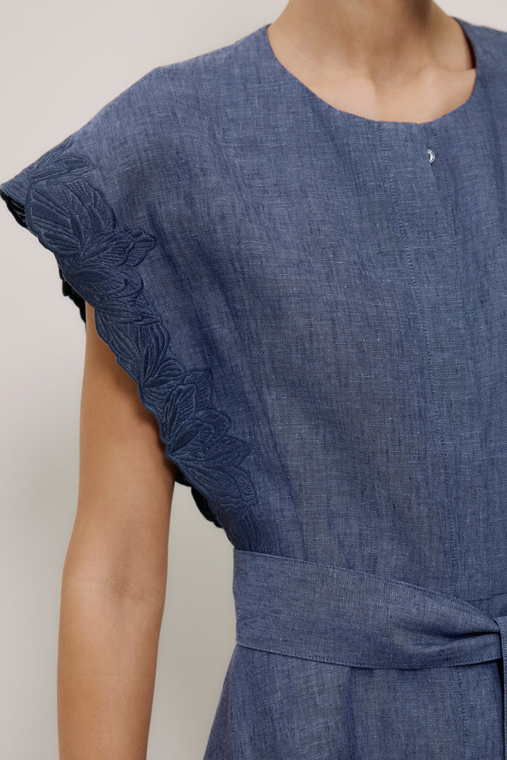 Linen Embroidered Detail Dress
