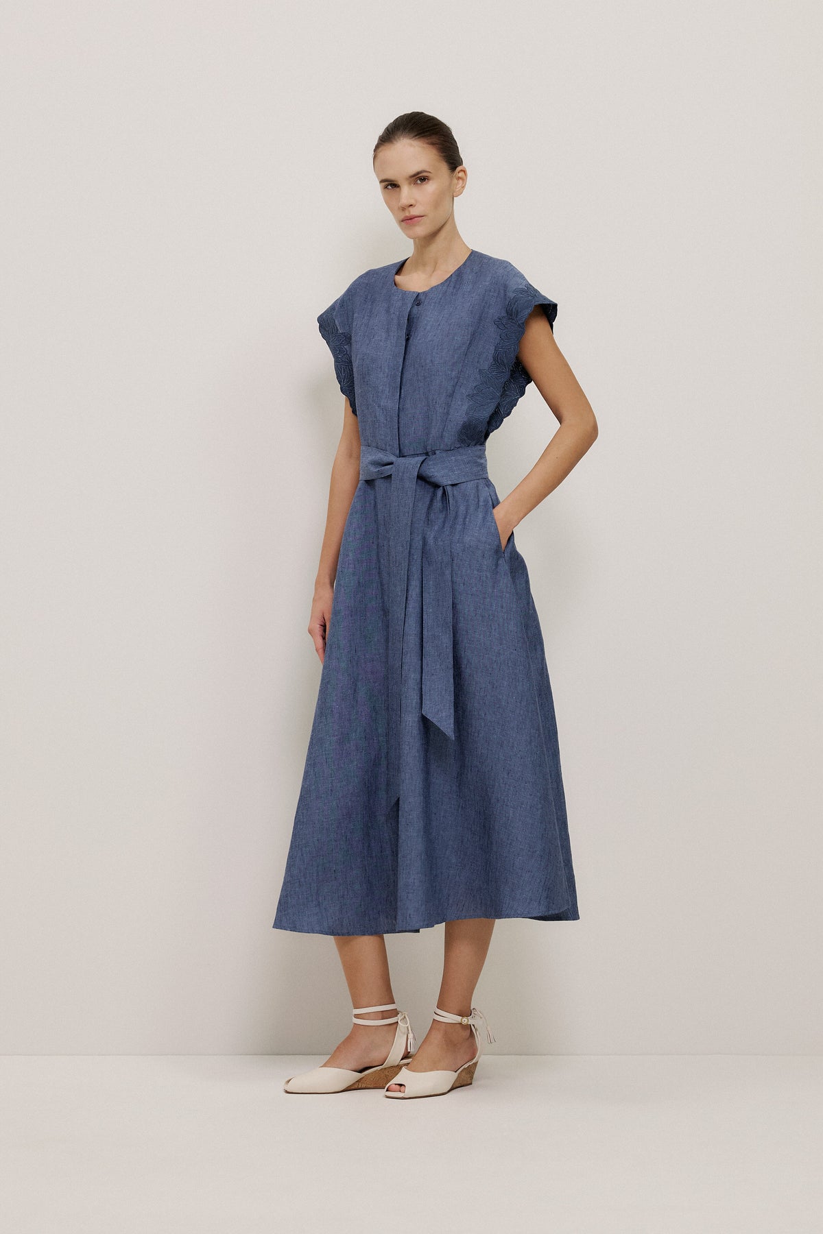 Linen Embroidered Detail Dress