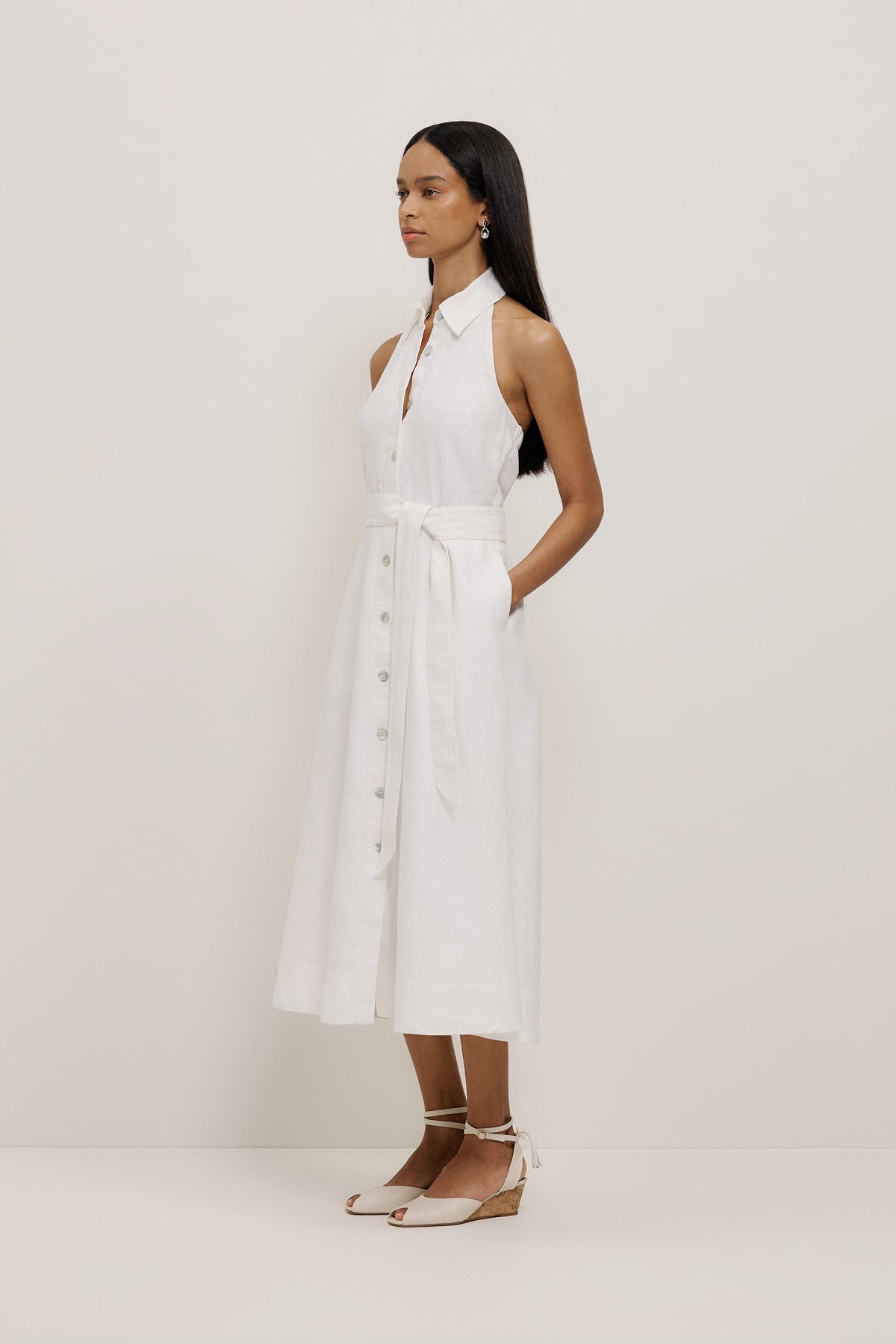 Linen Halter Shirt Dress