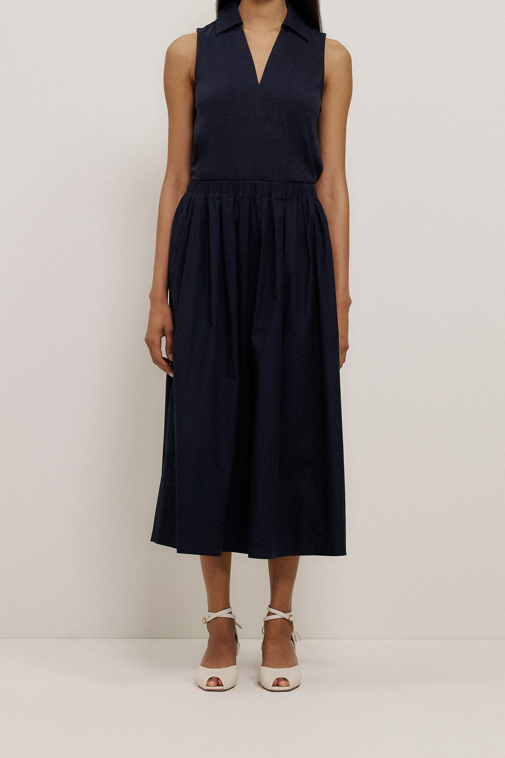 Cotton Poplin Pleated Skirt