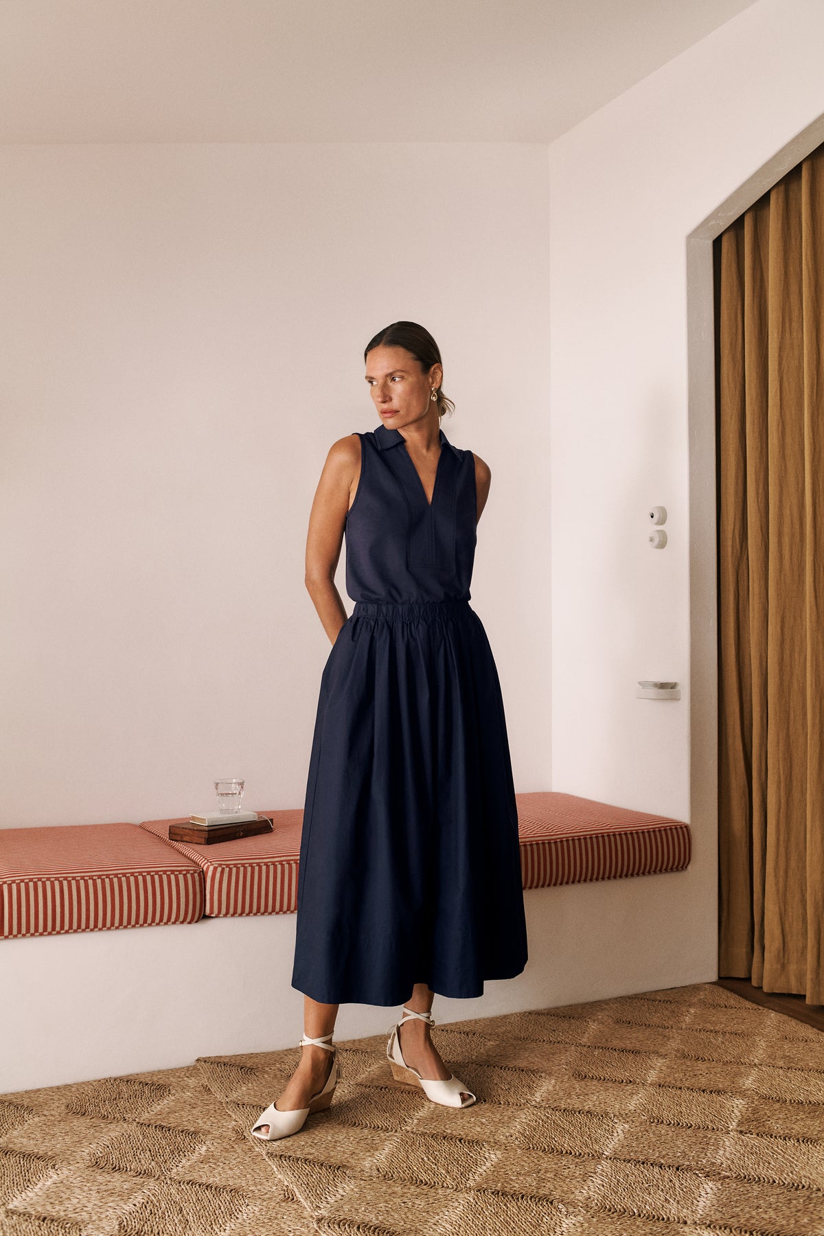 Cotton Poplin Pleated Skirt