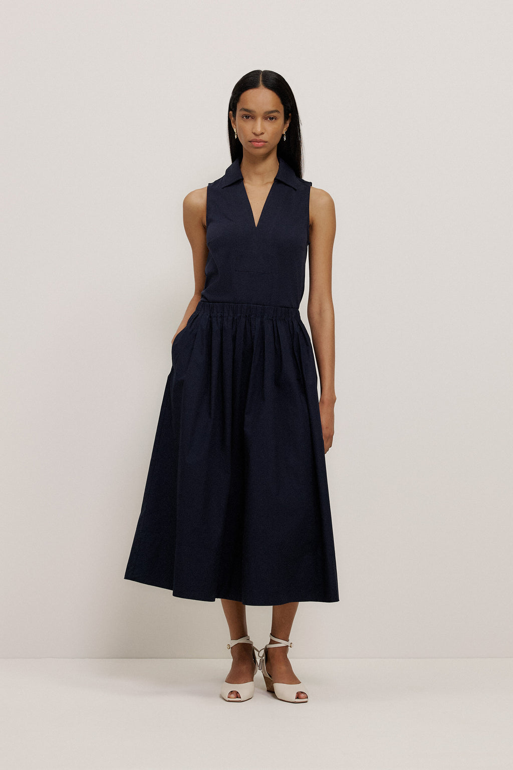 Cotton Poplin Pleated Skirt