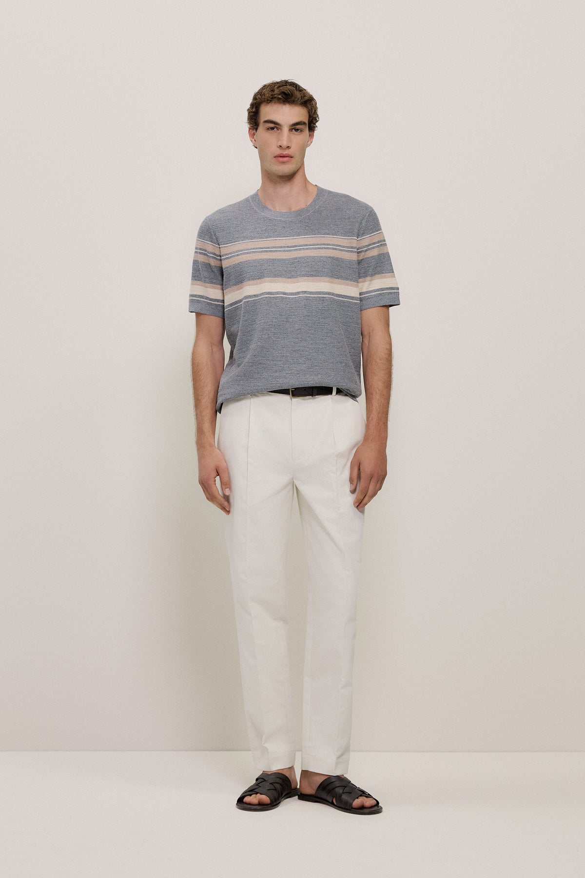 Cotton Linen Stripe Knit T-shirt