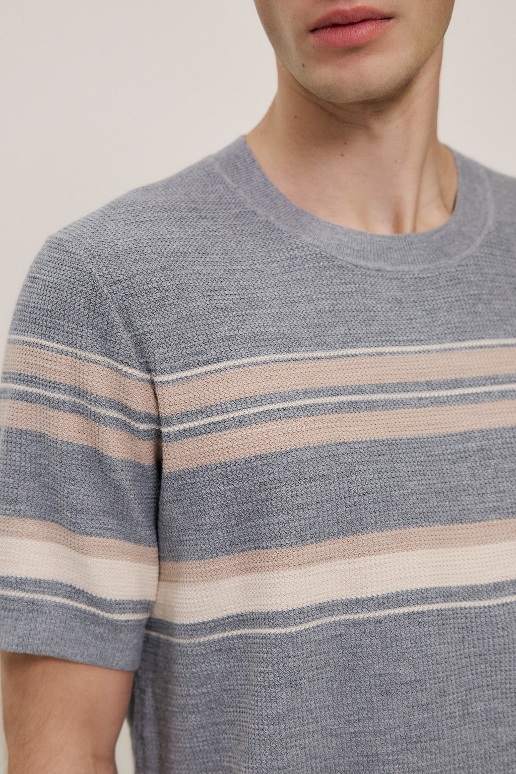 Cotton Linen Stripe Knit T-shirt