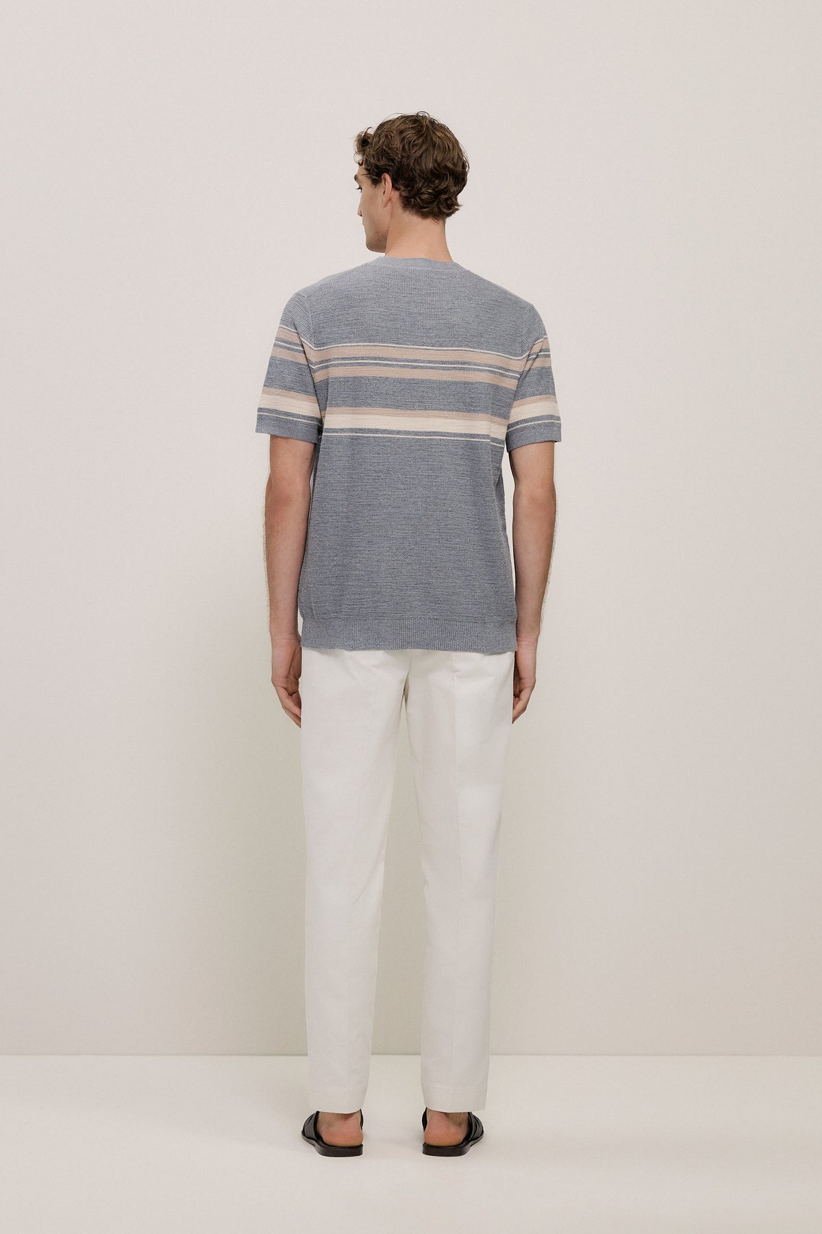 Cotton Linen Stripe Knit T-shirt
