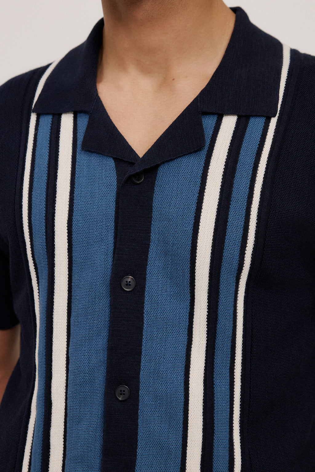 Cotton Linen Stripe Knit Shirt