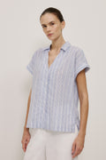 Cotton Stripe Lattice Detail Shirt