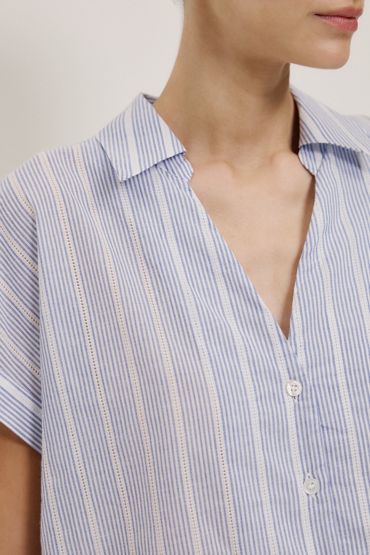 Cotton Stripe Lattice Detail Shirt