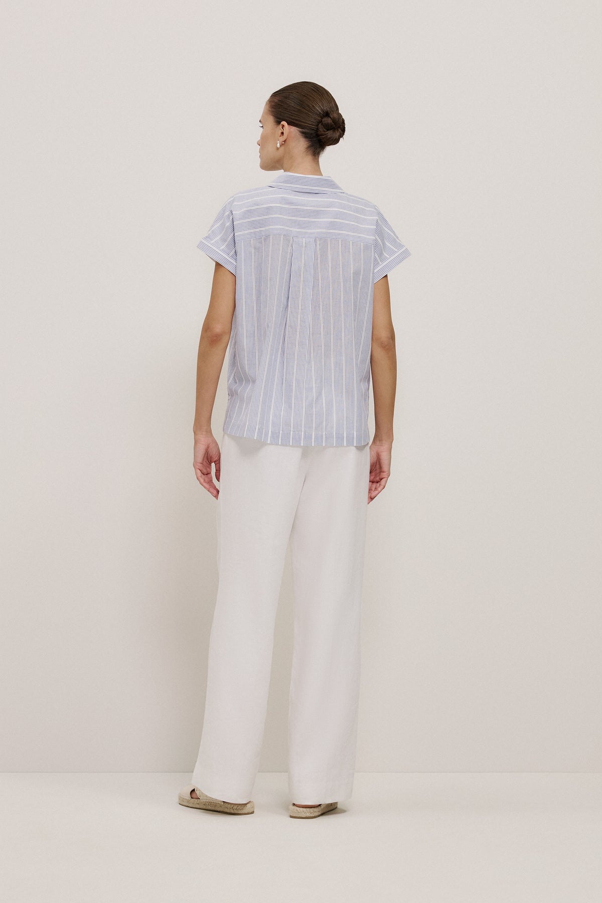 Cotton Stripe Lattice Detail Shirt