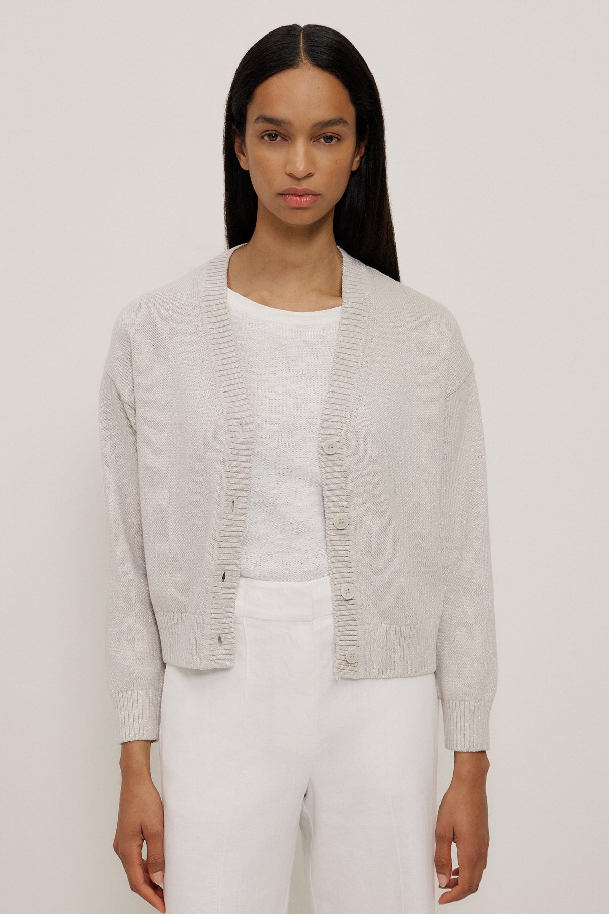 Metallic Knit Relaxed Cardigan