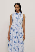 Toile Print Sleeveless Shirt Dress