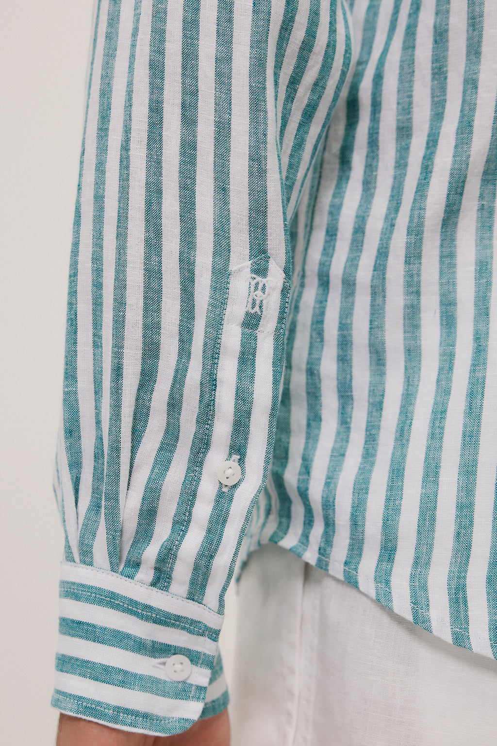 Yarn Dyed Linen Stripe Long Sleeve Shirt
