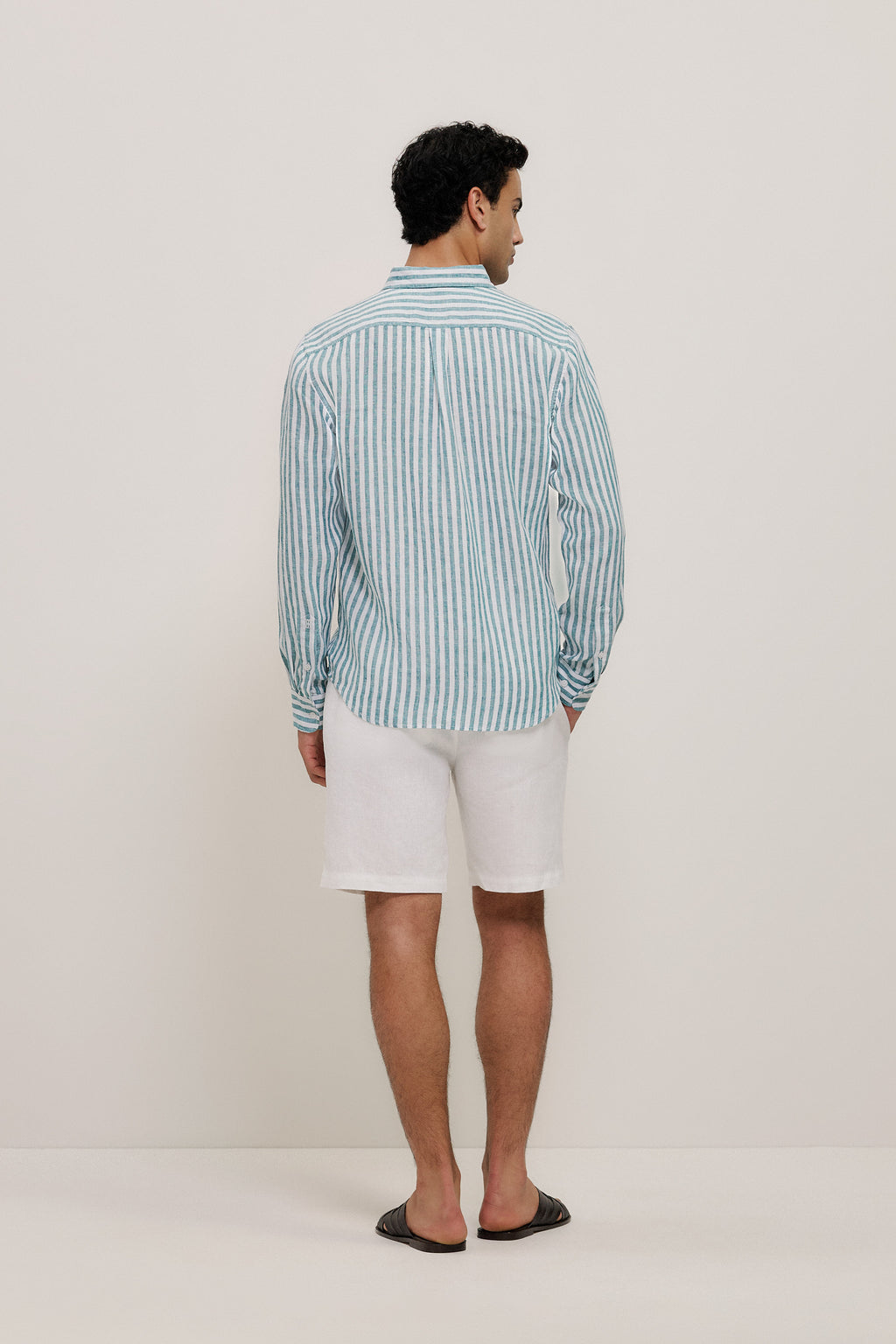 Yarn Dyed Linen Stripe Long Sleeve Shirt