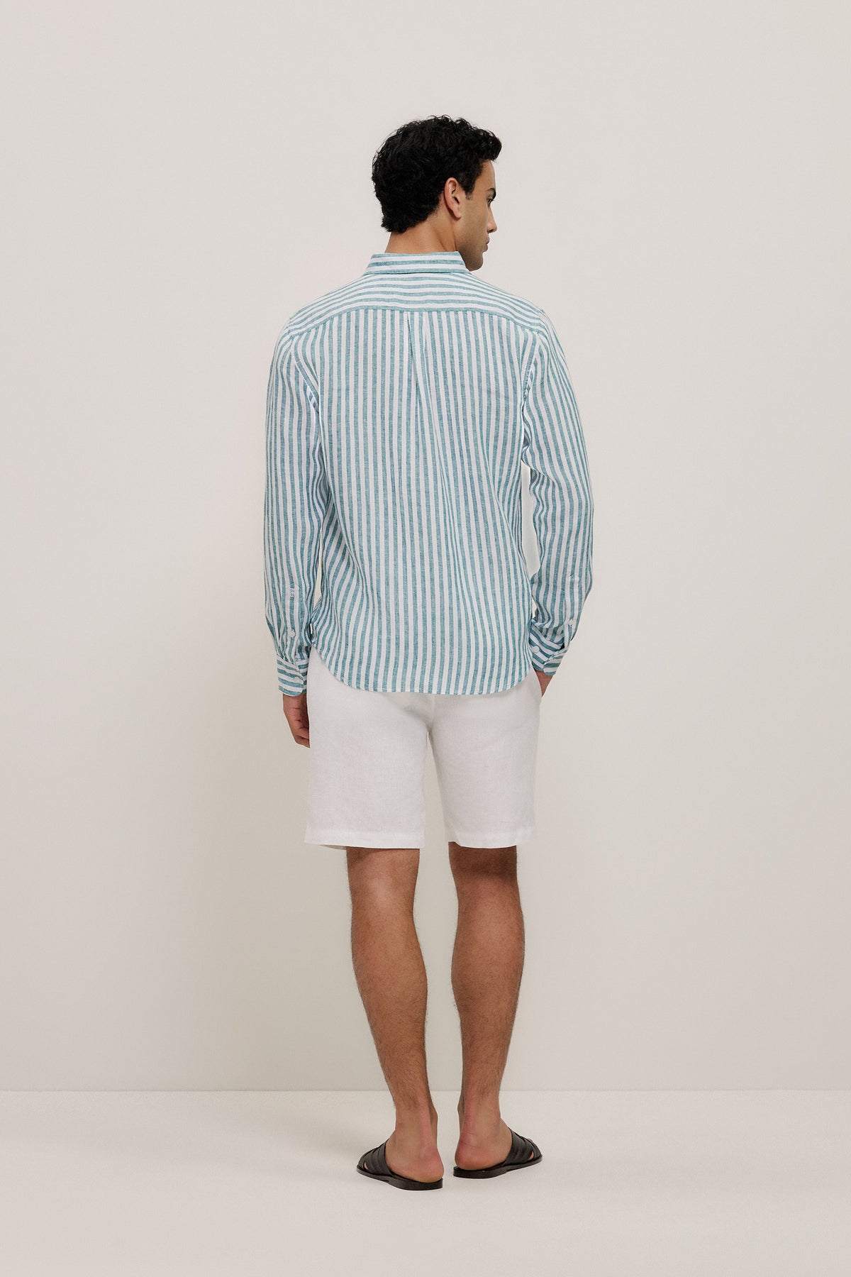 Yarn Dyed Linen Stripe Long Sleeve Shirt