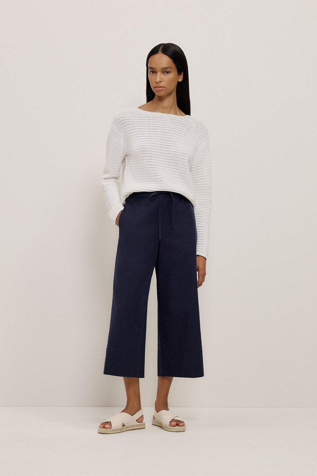 Corded Cotton Boatneck Pullover